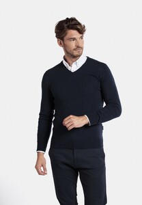 Baileys V-Neck Pullover Lamswol Single Knit Trui Dark Navy