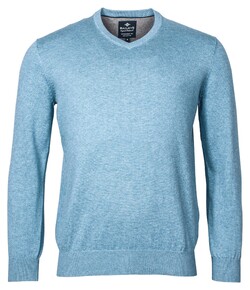 Baileys V-Neck Pullover Single Knit Combed Cotton Mid Blue