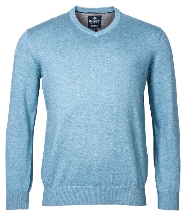 Baileys V-Neck Pullover Single Knit Combed Cotton Mid Blue