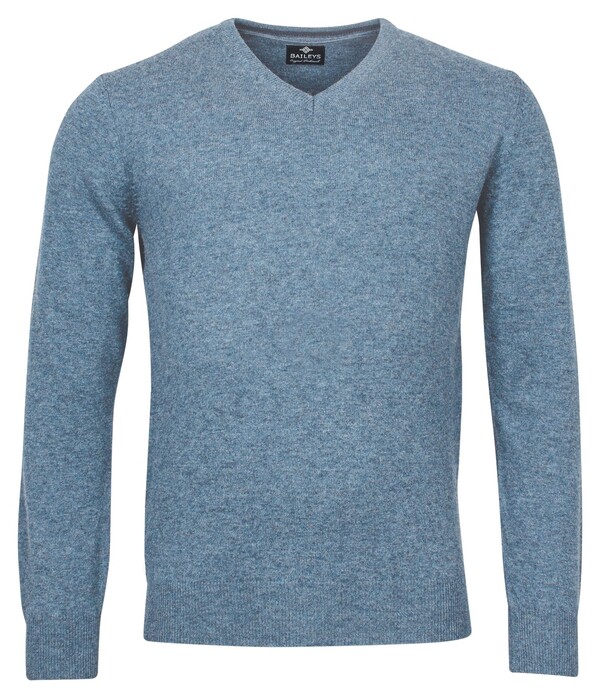 Baileys V-Neck Uni Color Lambswool Pullover Mid Blue