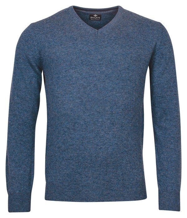 Baileys V-Neck Uni Color Lambswool Pullover Mid Denim Blue