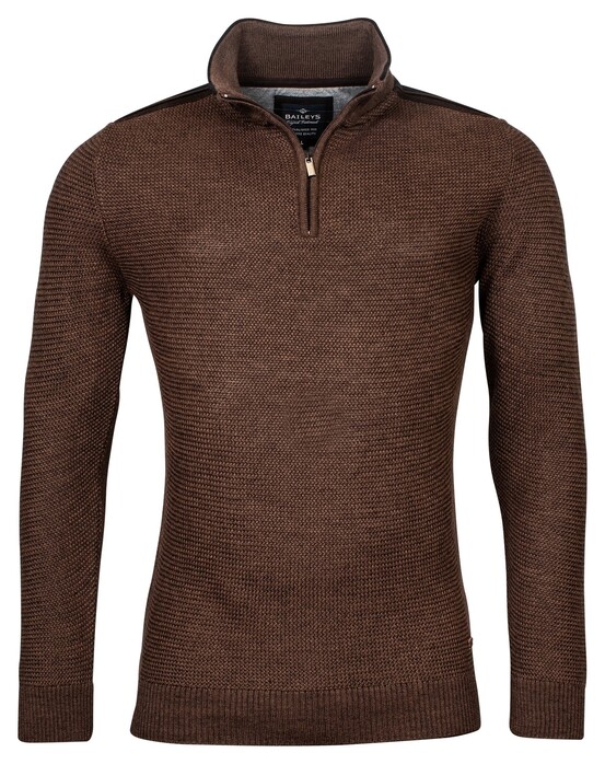 Baileys Zip Collar All Over Structure Knit Pullover Brown