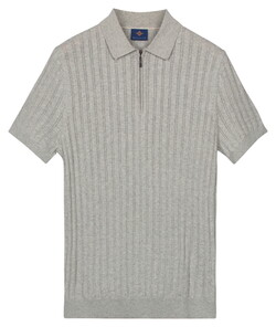 Baileys Zip Collar Drop Needle Knit Stripe Texture Polo Soft Grey