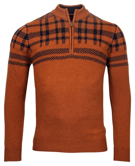 Baileys Zip Jacquard Knit Top Check Design Pullover Ginger Bread