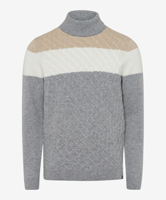 Brax Brian Block Color Diagonal Cable Knit Trui Platinum