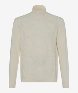 Brax Brian Fantasy Uni Color Knit Pattern Rollneck Trui Off White