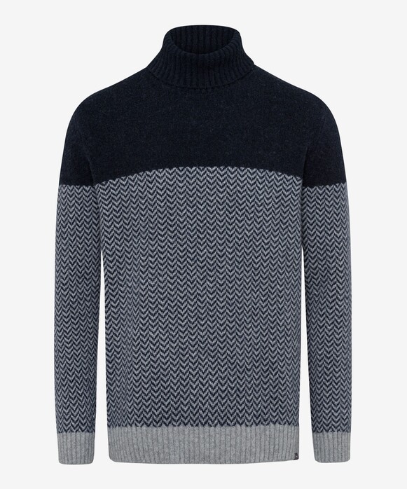 Brax Brian Rollneck Pullover Bold Herringbone Pattern Block Color Platinum