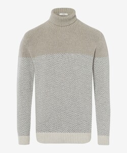 Brax Brian Rolnneck Pullover Bold Herringbone Pattern Block Color Trui Off White