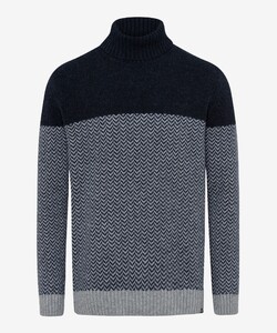 Brax Brian Rolnneck Pullover Bold Herringbone Pattern Block Color Trui Platinum