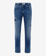 Brax Cadiz Hi-Flex Blue Planet Vintage Denim Jeans Blue Repaired