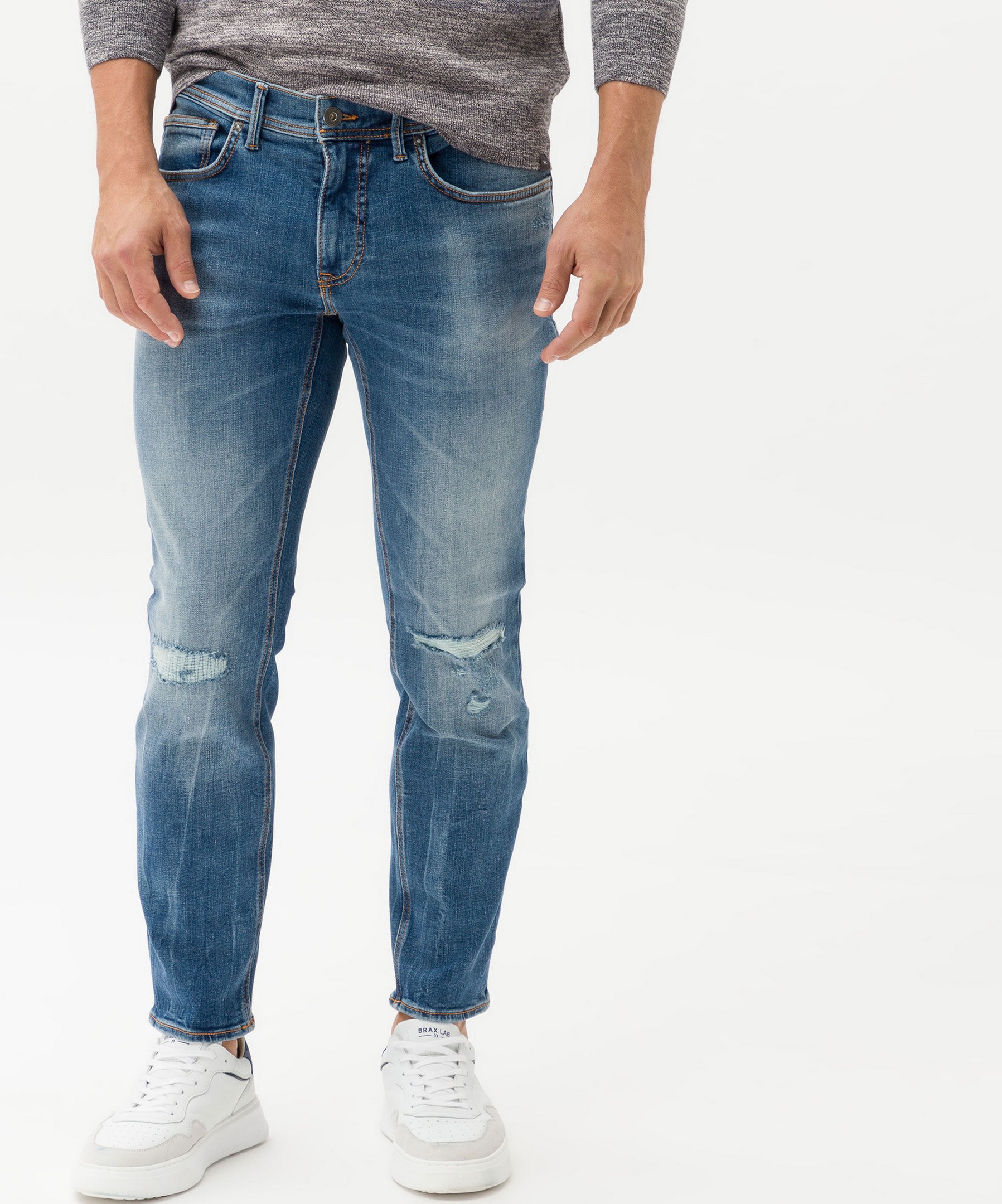 Brax Chris 5-Pocket Vintage Superstretch Hi-Flex Jan Planet Fashion Denim Men\'s Blue Destroyed | Indigo Blue Rozing Jeans