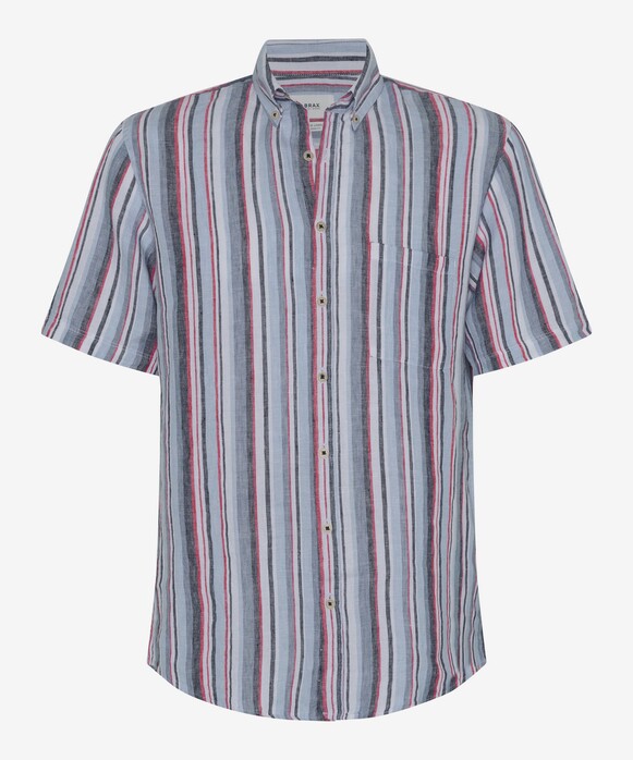 Brax Dan Button Down Multi Stripe Casual Linnen Overhemd Indian Red