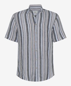 Brax Dan Button Down Multi Stripe Casual Linnen Overhemd Parsley