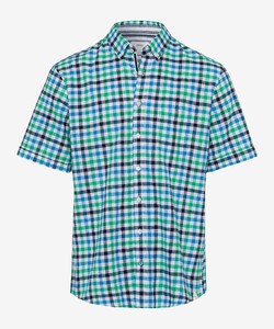 Brax Dan Cotton Linnen Check Button Down Short Sleeve Overhemd Clover