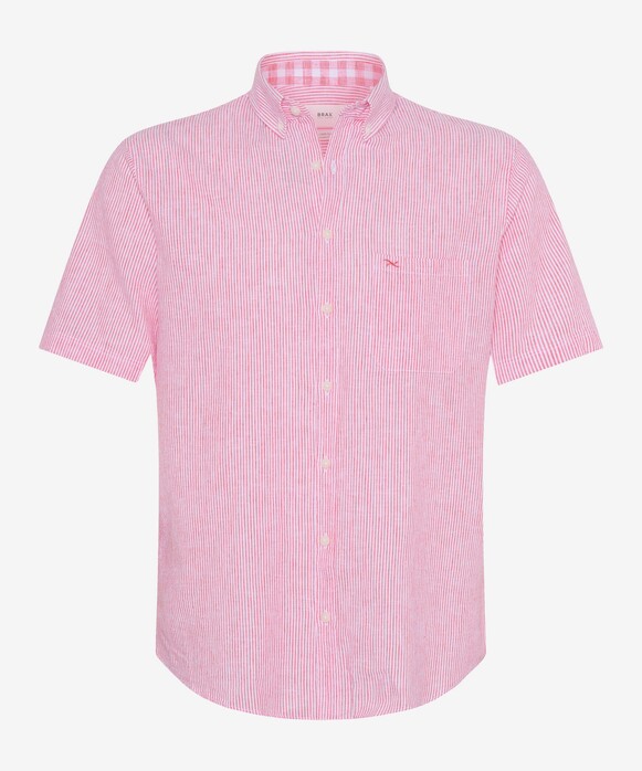 Brax Dan Fine Stripe Cotton Linnen Overhemd Coral