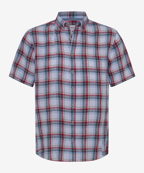 Brax Dan Pure Linen Check Shirt Indian Red