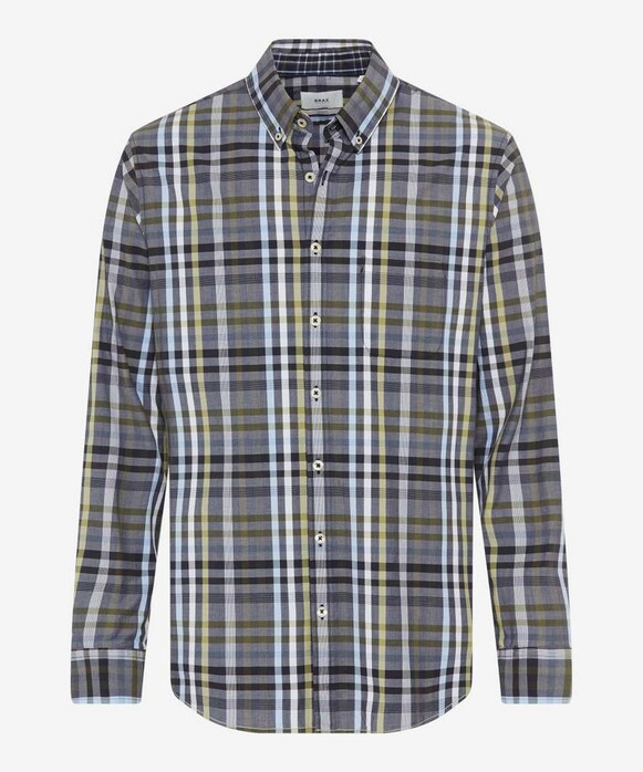 Brax Daniel Button-Down Check Overhemd Olijf Groen