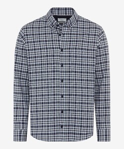 Brax Daniel Button Down Cotton Cosy Light Flanel Check Overhemd Dark Navy