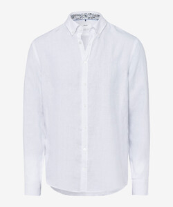 Brax Dirk Button Down Airwashed Linen Blue Planet Shirt White