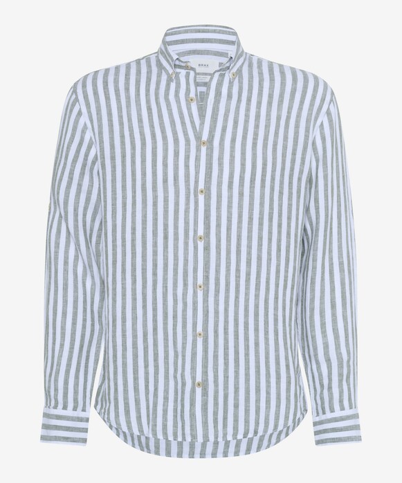 Brax Dirk S Pure Linnen Stripe Button Down Overhemd Parsley