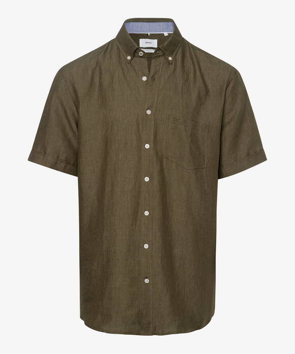 Brax Drake Linen Short Sleeve Shirt Khaki