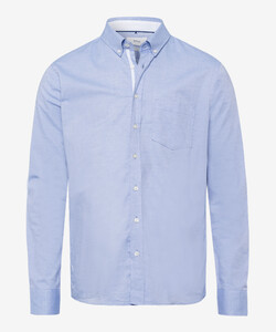 Brax Dries Uni Cotton Fine Oxford Overhemd Blauw Melange