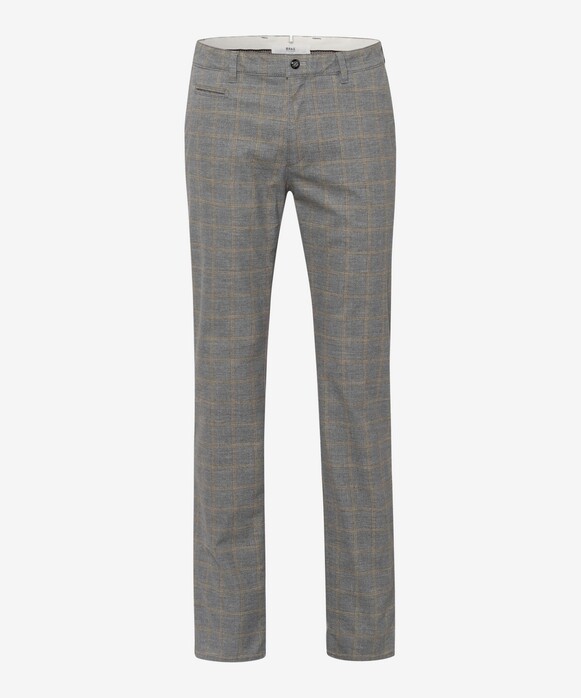 Brax Fabio Flat-Front Subtle Check Wool Look Blue Planet Pants Silver Bright