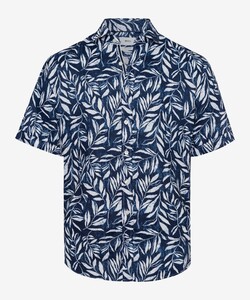 Brax Hardy Linnen Fantasy Leaves Pattern Short Sleeve Overhemd Ocean