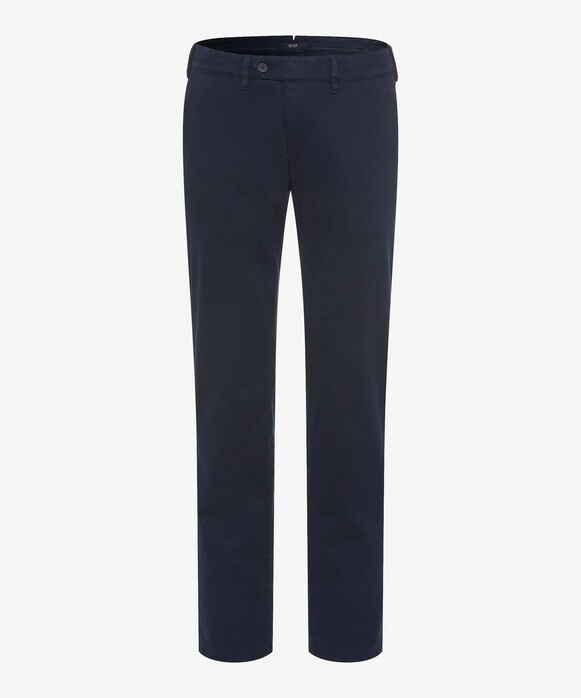 Brax Joe Uni Color Cotton Flat-Front Fine Stretch Broek Navy