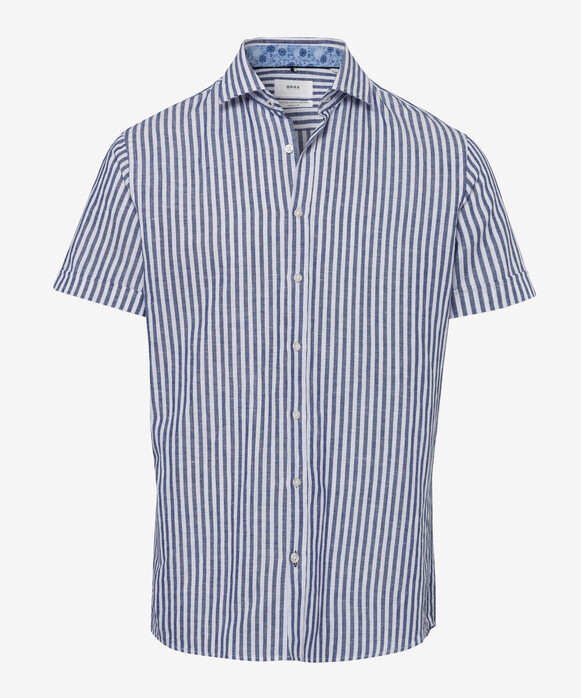 Brax Kris Cotton Linen Stripe Shirt Navy