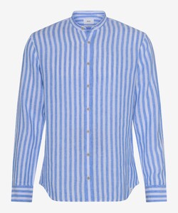 Brax Lars Pure Linen Stripe Stand-Up Collar Shirt Smooth Blue