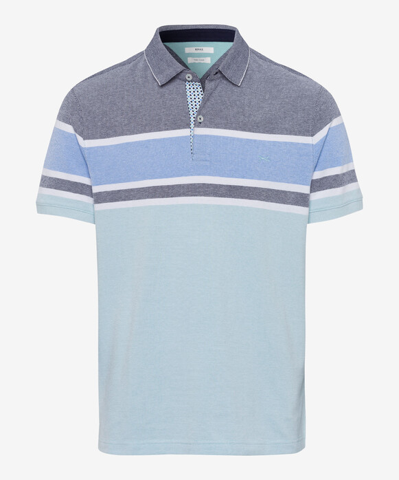 Brax Parker Two Tone Striped Blue Planet Piqué Polo Iced Green