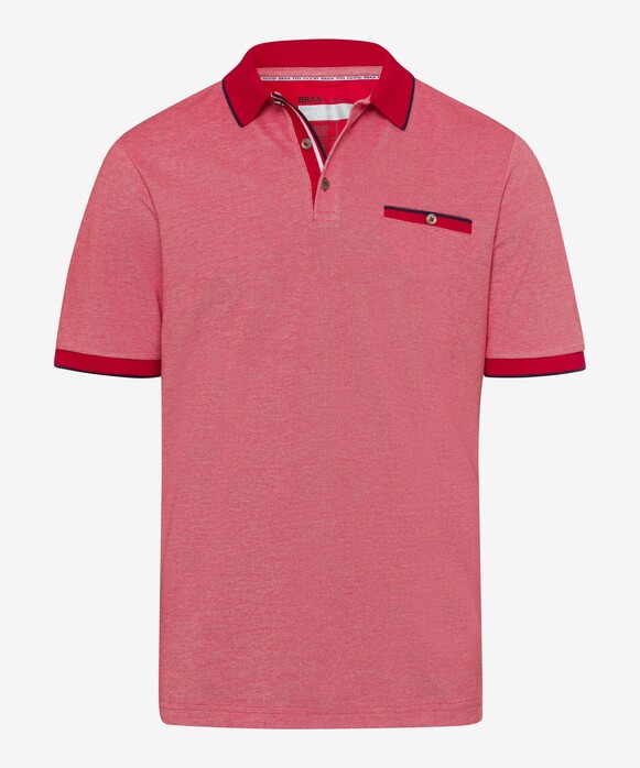 Brax Petter Fine Piqué Texture Contrast Collar And Breast Pocket Polo Signal Red