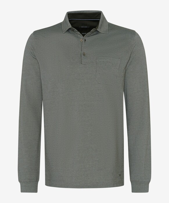 Brax Pharell Subtle Texture Jacquard Pattern Fine Jersey Polo Olijf Groen