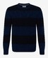 Brax Rick Block Stripe Crew Neck Knit Mouliné Finish Pullover Dark Navy