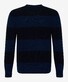 Brax Rick Block Stripe Crew Neck Knit Mouliné Finish Pullover Dark Navy