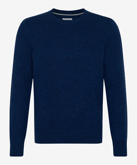 Brax Rick Crew Neck Wool Blend Fine Texture Mouliné Pullover Indigo