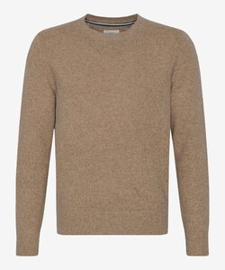 Brax Rick Crew Neck Wool Blend Fine Texture Mouliné Pullover Light Camel