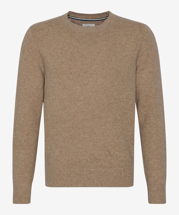 Brax Rick Crew Neck Wool Blend Fine Texture Mouliné Pullover Light Camel