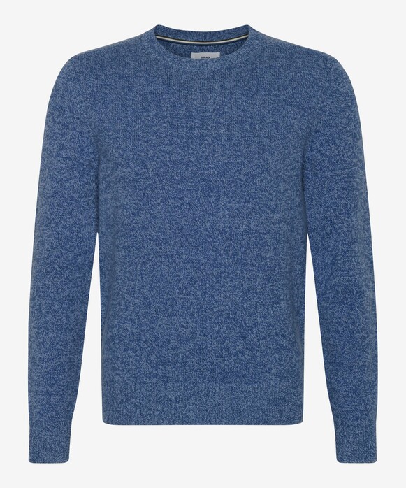 Brax Rick Crew Neck Wool Blend Fine Texture Mouliné Pullover Smoke Blue