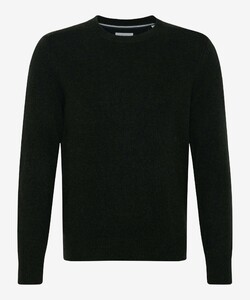 Brax Rick Crew Neck Wool Blend Fine Texture Mouliné Trui Olijf Groen