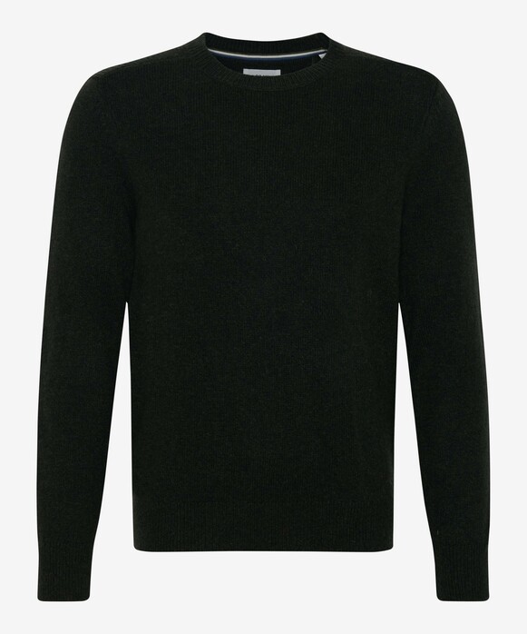 Brax Rick Crew Neck Wool Blend Fine Texture Mouliné Trui Olijf Groen