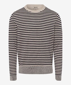 Brax Rick Light Cotton Linnen Blend Crew Neck Allover Stripe Trui Cosy Linen