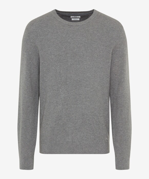 Brax Rick Texture Knit Crew Neck Pullover Mid Grey