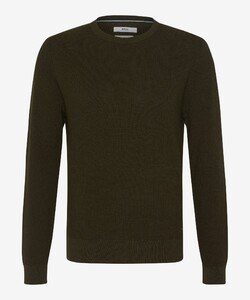 Brax Rick Texture Knit Crew Neck Pullover Olive Green