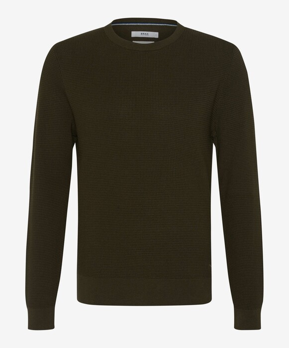 Brax Rick Texture Knit Crew Neck Trui Olijf Groen