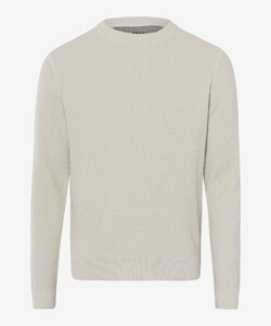 Brax Rick Uni Color Texture Knit Crew Neck Trui Off White