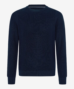 Brax Roy Half-Cardigan Stitch Knit Crew Neck Pullover Dark Navy