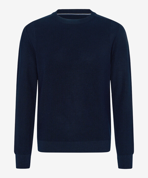 Brax Roy Half-Cardigan Stitch Knit Crew Neck Pullover Dark Navy