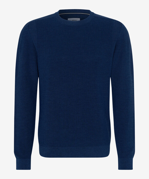 Brax Roy Half-Cardigan Stitch Knit Crew Neck Pullover Denim Blue